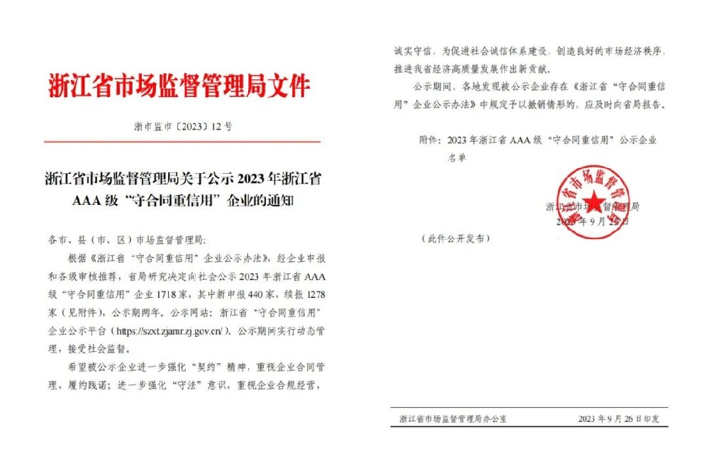 乐鱼（中国）官方网站_www.leyu.com喜获AAA级“守合同重信用”企业荣誉称号